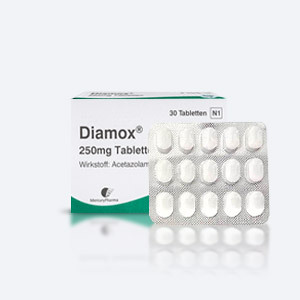 Blisterpackung des Medikaments Diamox (Acetazolamid) 250 mg