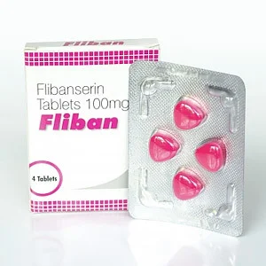 Flibanserin Packung mit Tabletten 100 mg