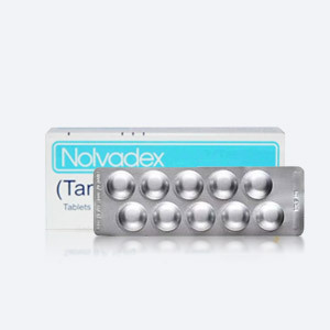 Verpackung und Blister mit Tabletten Nolvadex (Tamoxifen)