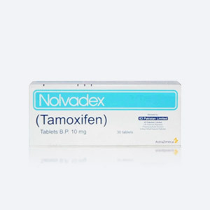 Schachtel mit dem antiöstrogenen Mittel Nolvadex (Tamoxifen)
